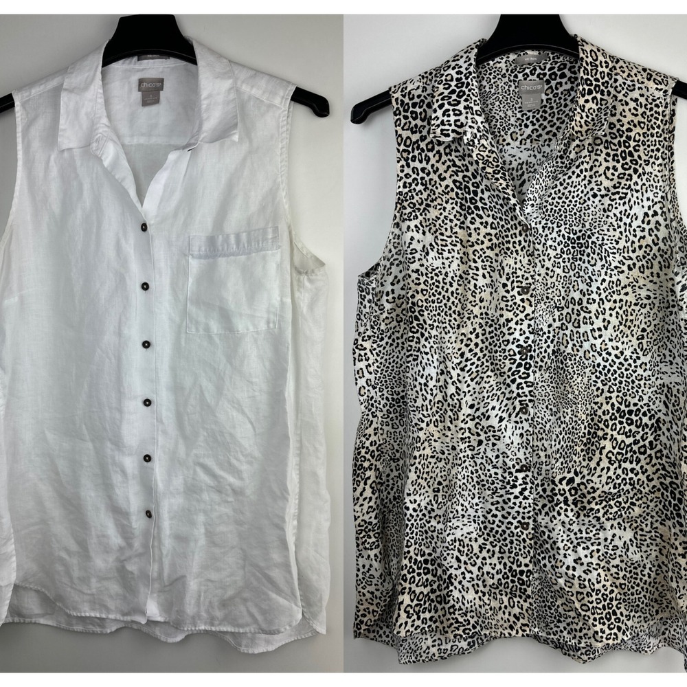 Chico's Bundle of 2 100% Linen No Iron Sleeveless Tunic Tops Plus Size 3 16/18 - Picture 16 of 16